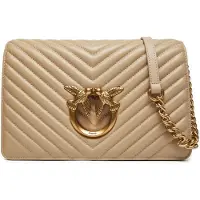Pinko Leer schoudertas schoudertas Love Click Classic Sheep Nappa Chevron Beige - Grigio - Antique Gold