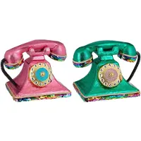Mica Decorations Kerstversiering Telephone - 22x16x18 cm - Schuim - Roze - Set van 2