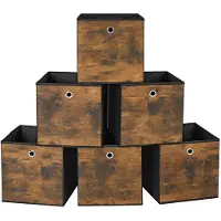 Songmics Opbergdozen set van 6 voor kubusplank, Rustiek bruin + zwart / 30 x 30 x 30 cm