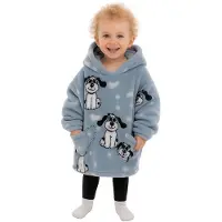 Badrock Honden fleece hoodie deken met mouwen - fleece poncho voor kinderen – fleece plaid met mouwen - maat 98/128 – lengte 60 cm – warm & zacht – relax outfit kids – grijs -