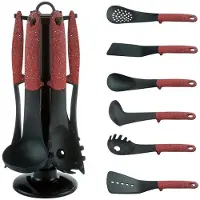 Royalty Line U06 Keukengerei Set - 7 Delige Kookgerei Set - BPA-Vrij - Koken - Ophangbaar - Hittebestendig - Met Carroussel - Kitchenset - Rood