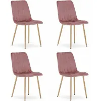 Leobert Set van 4 Eetkamerstoelen LAVA - Donkerroze - Houtlook Metalen Poten - Velvet Bekleding - Industriële Stijl, Max. 110 kg, Ergonomisch Design, Comfortabele Zitting