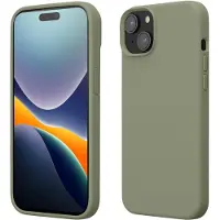 Kwmobile Case voor iPhone 15 - Slank TPU-Hoesje met Zachte Afwerking - In grijsgroen