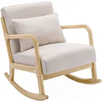 Sweeek Scandinavische schommelstoel van hout en stof Beige