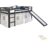 Homestyle4u Hoogslaper - 90x200 cm - met lattenbodem - met glijbaan - gordijn met sterrenmotief