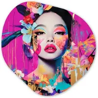 MuchoWow Organische wanddecoratie 60x60 cm - Organisch schilderij Vrouw - Portret - Abstract - Paars - Muurdecoratie woonkamer - Kamer decoratie - Schilderijen - Muurcirkel aesthetic