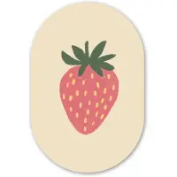 MuchoWow Muurovaal 40x60 cm - Ovale wanddecoratie Aardbei - Minimalistisch - Rood - Fruit - Ovalen schilderij - Muurdecoratie woonkamer - Kamer decoratie - Schilderijen - Wandcirkel