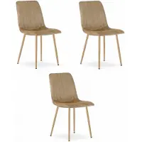 Leobert Set van 3 Eetkamerstoelen LAVA - Bruin - Houtlook Metalen Poten - Velvet Bekleding - Industriële Stijl, Max. 110 kg, Ergonomisch Design, Comfortabele Zitting