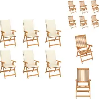 vidaXL Tuinstoel - Tuinstoelen - Tuin Stoel - Tuin Stoelen - Tuinstoelen 6 st met crèmekleurige kussens massief teakhout