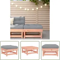 The Living Store Tuinvoetenbank - Massief douglashout - 61 x 60.5 x 30 cm - Grijs kussen