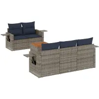 vidaXL 6-delige tuinbankset met kussens, grijs polyrotan