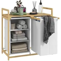 Zenzee Wasmand met waszak - Opbergrek bamboe - Kast - Badkamerkast - 70x36x70 cm