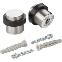 Sotech set van 2 deurstoppers STOPPER vloerbevestiging (Ø 36 mm, hoogte 32 mm, geborsteld roestvrij staal SS201) Deurstopper vloerbevestiging met rubberen buffer