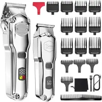 Hatteker Professionele Tondeuse Set voor Heren – Baardtrimmer & Haartrimmer – IPX7 Waterdicht – USB Oplaadbaar – T-Blade(Zilver)