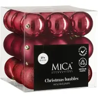 Mica Decorations Kerstballen onbreekbaar donkerrood - 27 stuks (ø8 cm)