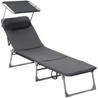 Songmics Ligstoel met zonnekap, Donkergrijs / 53 X 193 X 29,5 cm / IJzer, synthetische vezelstof