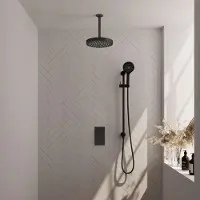 Brauer Stripe thermostatische inbouw regendouche 3-weg rechthoekig SET 24 met 25 cm douchekop en plafondarm en 3-standen handdouche en doucheslang en geintegreerde glijstang mat zwart
