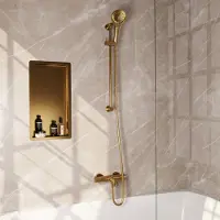 Brauer Stripe opbouw baddouche thermostaatkraan SET 02 met glijstang en 3-standen handdouche en doucheslang goud geborsteld PVD