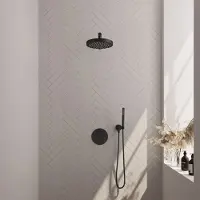 Brauer Stripe Inbouw Regendoucheset Rond - Rechte Wandarm - Staafhanddouche - Wandhouder - Mat Zwart - Messing - Kranen, Douchekranen, Douchesets, - Kranen, Douchekranen, Douchesets, Inbouw douchesets