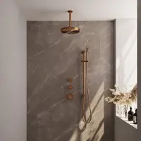 Brauer stripe thermostatische inbouw regendouche set 09 met 25 cm douchekop en plafondarm en staaf handdouche en doucheslang en geintegreerde