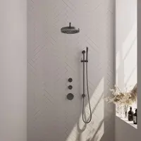 Brauer stripe thermostatische inbouw regendouche set 08 met 25 cm douchekop en gebogen muurarm en staaf handdouche en doucheslang en geintegreerde