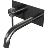 Brauer Stripe inbouw wastafelmengkraan met gebogen uitloop en afdekplaat model A2 gunmetal geborsteld PVD