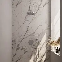 Brauer Stripe thermostatische inbouw regendouche 3-weg rond SET 37 met 25 cm douchekop en rechte muurarm en staaf handdouche en doucheslang en wandaansluitbocht chroom