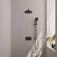 Brauer Stripe Inbouw Regendoucheset Met Drukknoppen - Rechte Wandarm - 3-standen Handdouche - Glijstang - Mat Zwart - Messing - Kranen, Douchekranen, - Kranen, Douchekranen, Douchesets, Inbouw