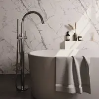 Brauer stripe vrijstaande badmengkraan set 01 met staaf handdouche en doucheslang rvs-kleurig geborsteld pvd