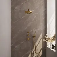 Brauer stripe thermostatische inbouw regendouche set 01 met 25 cm douchekop en rechte muurarm en staaf handdouche en doucheslang en wandaansluitbocht
