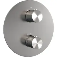 Brauer stripe 3-weg inbouwthermostaat rond met in- en afbouwdelen rvs-kleurig geborsteld pvd