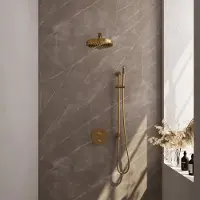 Brauer stripe thermostatische inbouw regendouche 3-weg rond set 43 met 25 cm douchekop en rechte muurarm en staaf handdouche en doucheslang en