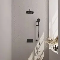 Brauer Stripe Inbouw Regendoucheset Met Drukknoppen - Gebogen Wandarm - 3-standen Handdouche - Glijstang - Mat Zwart - Messing - Kranen, Douchekranen, - Kranen, Douchekranen, Douchesets, Inbouw
