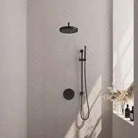 Brauer Stripe Inbouw Regendoucheset Rond - Gebogen Wandarm - Staafhanddouche - Glijstang - Mat Zwart - Messing - Kranen, Douchekranen, Douchesets, - Kranen, Douchekranen, Douchesets, Inbouw douchesets