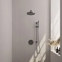 Brauer Stripe Inbouw Regendoucheset Rond - Rechte Wandarm - Staafhanddouche - Glijstang - Geborsteld Gunmetal PVD - Messing - Kranen, Douchekranen, - Kranen, Douchekranen, Douchesets, Inbouw