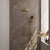 Brauer stripe thermostatische inbouw regendouche set 11 met 25 cm douchekop en gebogen muurarm en 3-standen handdouche en doucheslang en geintegreerde