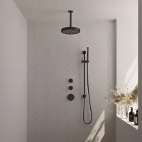 Brauer Stripe Inbouw Regendoucheset Met 2 Stopkranen - 20cm Plafondbuis - Staafhanddouche - Glijstang - Mat Zwart - Messing - Kranen, Douchekranen, - Kranen, Douchekranen, Douchesets, Inbouw