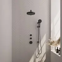 Brauer Stripe Inbouw Regendoucheset Met 2 Stopkranen - Rechte Wandarm - 3-standen Handdouche - Glijstang - Mat Zwart - Messing - Kranen, Douchekranen, - Kranen, Douchekranen, Douchesets, Inbouw