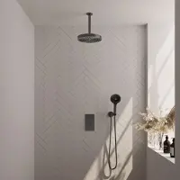 Brauer stripe thermostatische inbouw regendouche 3-weg rechthoekig set 18 met 25 cm douchekop en plafondarm en 3-standen handdouche en doucheslang en