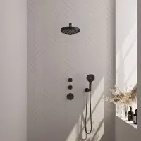 Brauer stripe thermostatische inbouw regendouche set 04 met 25 cm douchekop en rechte muurarm en 3-standen handdouche en doucheslang en