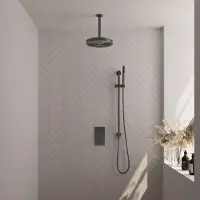 Brauer Stripe Thermostatische Inbouw Regendouche Rechthoekig - 20cm Plafondbuis - Staafhanddouche - Glijstang - Geborsteld Gunmetal PVD - Messing - Kranen, Douchekranen, Douchesets, Inbouw douchesets