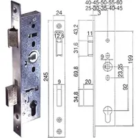 Nemef 9600 Deurslot | DM40mm | PC 92mm | voorplaat RVS 24x245mm rechthoekig | staal vernikkelde dagschoot | DR 1+3/2+4 - 9960408001