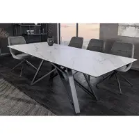 Invicta Uitschuifbare eettafel ATLAS 160-200cm wit marmer design keramiek zwart metaal - 46497