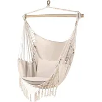 Iso Trade Beige Braziliaanse hangstoel met kussens - perfect voor tuin