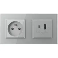 Livolo | Grijs | SR+SR | Wandcontactdoos | USB + USB type C oplader |