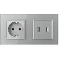 Livolo | Grijs | SR+SR | Wandcontactdoos | USB + USB oplader - Bekijk