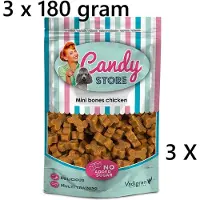Vadigran candy store - hondensnacks - minibones kip - 180 gr *** 3X*** = 540 gr - geen suiker toegevoegd - multi training