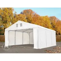 TOOLPORT Opslagtent 5x10 m met ritssluitingen - 2,6m zijwandhoogte, PVC 800, met grondframe, wit, met statica - bodem aarde