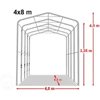 TOOLPORT Garagetent 4x8 m met ritssluitingen - 3,5x3,5m ingang - 3,35m zijwandhoogte, PRIMEtex 2300, donkergroen, met statica - bodem aarde