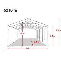 TOOLPORT Opslagtent 5x16 m met ritssluitingen - 2,6m zijwandhoogte, PVC 800, met grondframe, donkergroen, met statica - bodem aarde